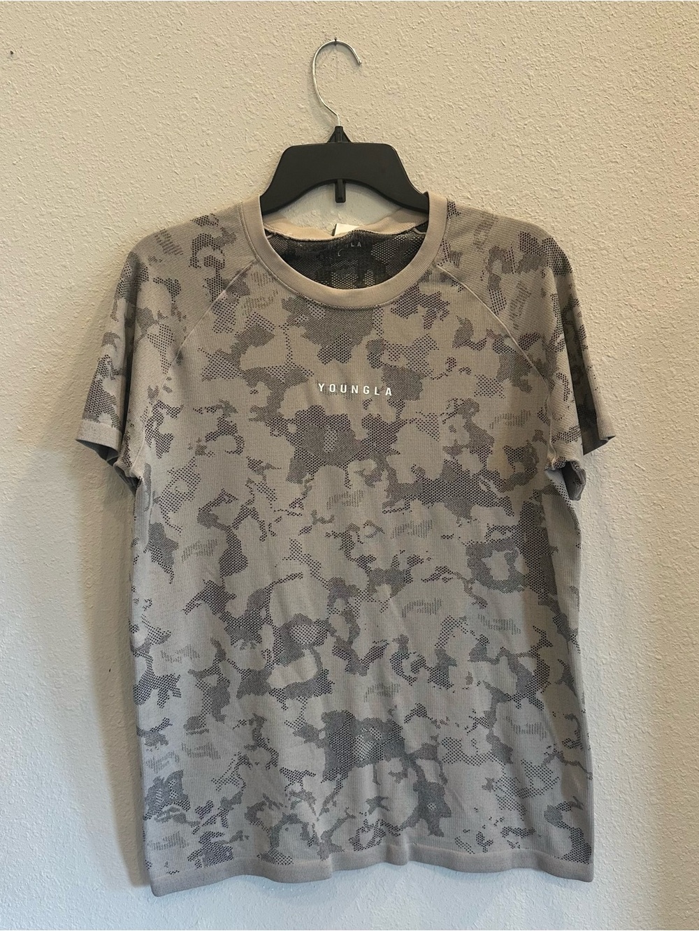 YoungLA Gray & Beige Camo Crewneck Short Sleeve Tee | Athleisure | Size Large